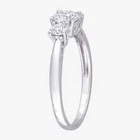 Womens Lab Created White Moissanite Sterling Silver 3-Stone Engagement Ring