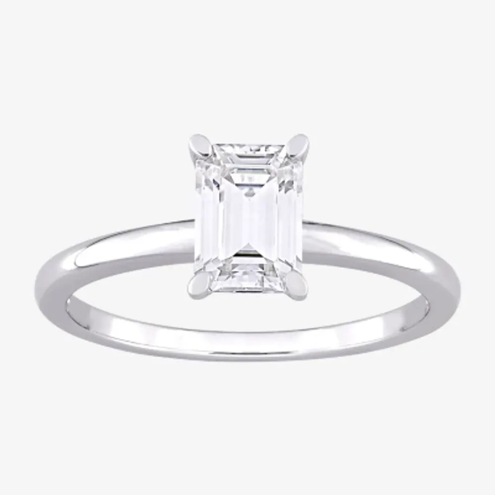 Womens Lab Created White Moissanite Sterling Silver Solitaire Engagement Ring