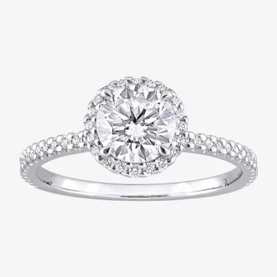 Womens 1 1/4 CT. T.W. Lab Created White Moissanite Sterling Silver Halo Engagement Ring