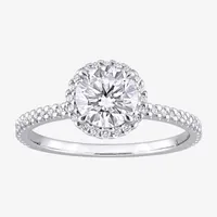 Womens Lab Created White Moissanite Sterling Silver Halo Engagement Ring