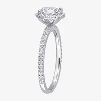 Womens Lab Created White Moissanite Sterling Silver Halo Engagement Ring