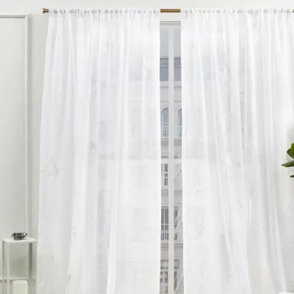 Nicole Miller Mabel Rod Pocket Embroidered Sheer Set of 2 Curtain Panels
