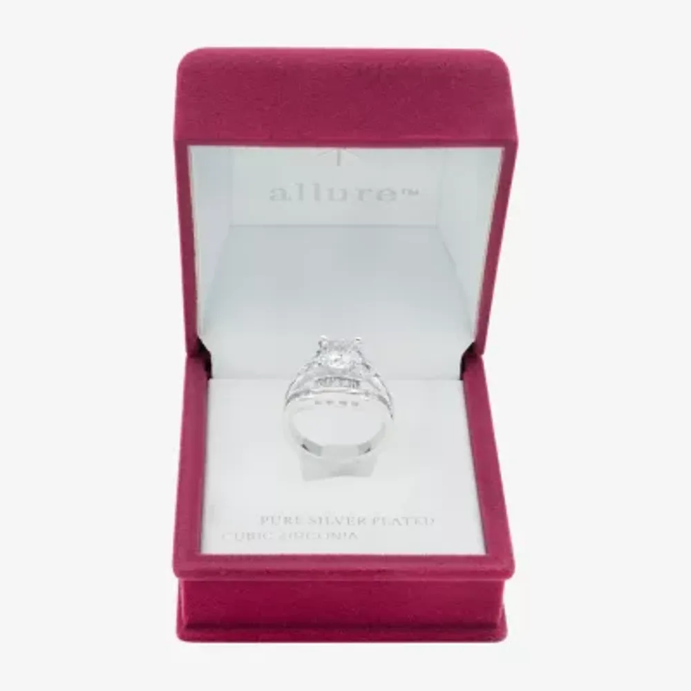 Sparkle Allure Split Shank Cubic Zirconia Pure Silver Over Brass Round Engagement Ring