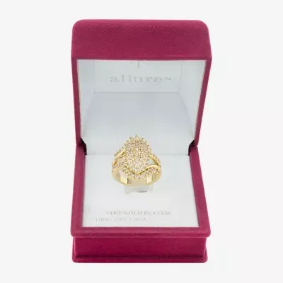 Sparkle Allure Burst Cluster Cubic Zirconia 14K Gold Over Brass Cocktail Ring