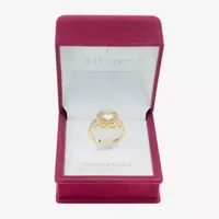 Sparkle Allure Split Shank Cubic Zirconia 14K Gold Over Brass Round Halo Cocktail Ring