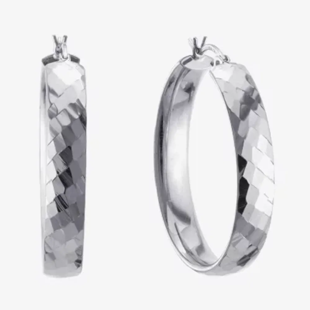 Womens Sterling Silver 35mm Round Hoop Earrings