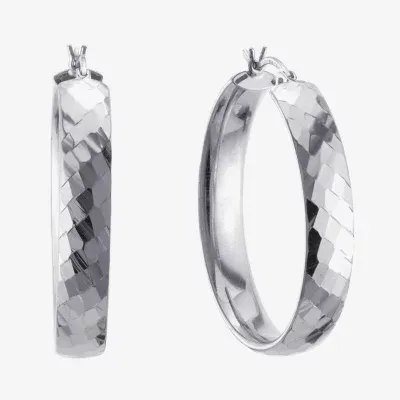Womens Sterling Silver 35mm Round Hoop Earrings