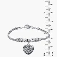 Bali Inspired Sterling Silver Heart Charm Bracelet