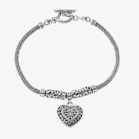 Bali Inspired Sterling Silver Heart Charm Bracelet