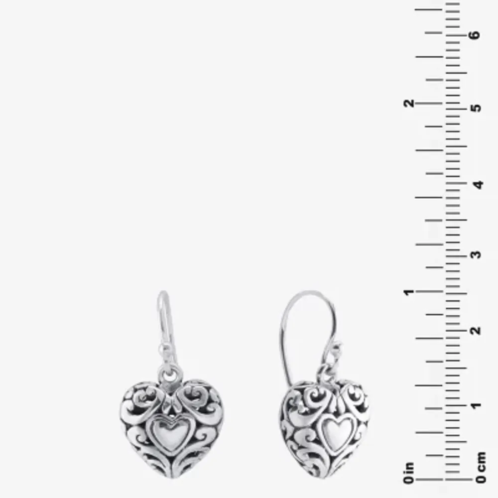 Bali Inspired Sterling Silver Heart Drop Earrings