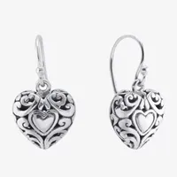 Bali Inspired Sterling Silver Heart Drop Earrings