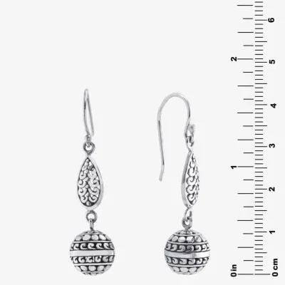 Bali Inspired Sterling Silver Ball Round Drop Earrings