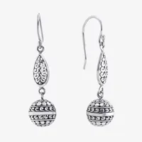 Bali Inspired Sterling Silver Ball Round Drop Earrings