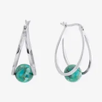 Enhanced Blue Turquoise Sterling Silver 26.4mm Ball Round Hoop Earrings