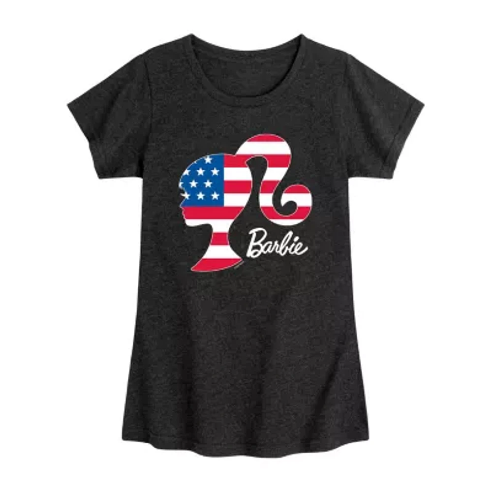 Little & Big Girls Americana Crew Neck Short Sleeve Barbie Graphic T-Shirt