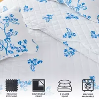 Linery Blue Floral Scalloped Hem Reversible Quilt Set