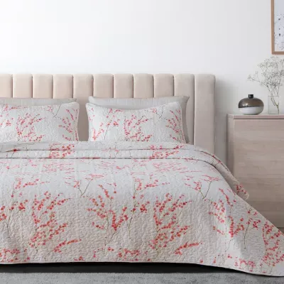 Linery Cherry Blossom Floral Reversible Quilt Set