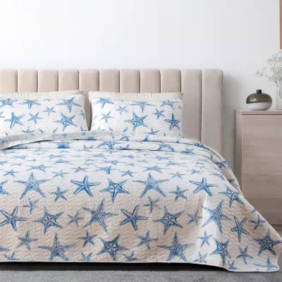 Linery Blue Starfish Reversible Quilt Set