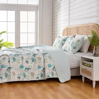 Linery Coastal Seashell Pattern Reversible Quilt Set