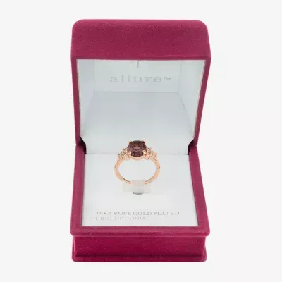 Sparkle Allure Cubic Zirconia 18K Rose Gold Over Brass Oval Side Stone Cocktail Ring