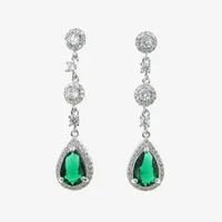 Vieste Rosa Silver Tone Linear Crystal Pear Drop Earrings