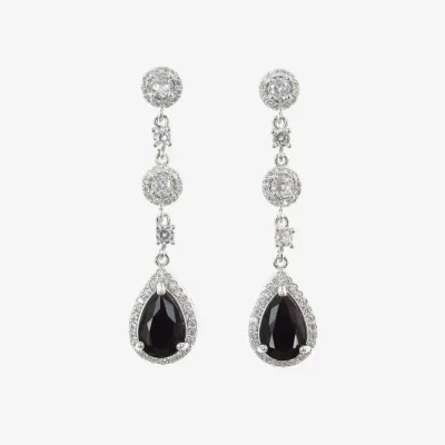 Vieste Rosa Silver Tone Linear Crystal Pear Drop Earrings