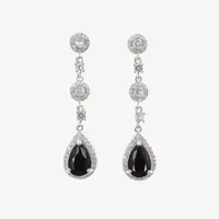 Vieste Rosa Silver Tone Linear Crystal Pear Drop Earrings