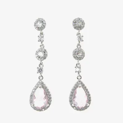 Vieste Rosa Silver Tone Linear Crystal Pear Drop Earrings