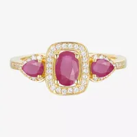 Womens 1/5 CT. T.W. Lead Glass-Filled Red Ruby 10K Gold Cushion Cocktail Ring