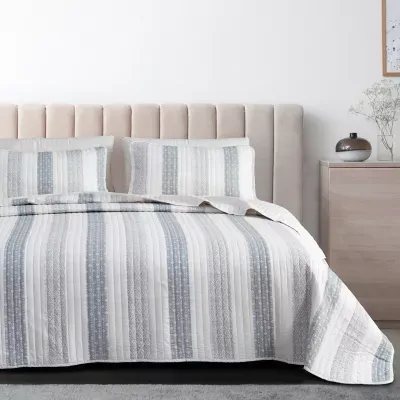 Linery Patterned Stripe Design Reversible Quilt Set