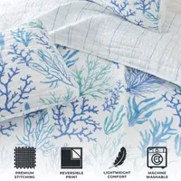 Linery Blue Coral Reversible Reversible Quilt Set