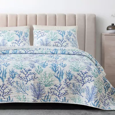 Linery Blue Coral Reversible Quilt Set