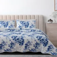 Linery Blue Watercolor Florals Reversible Quilt Set