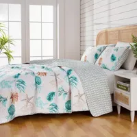 Linery Stripes Seashells Reversible Quilt Set