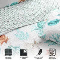 Linery Stripes Seashells Reversible Quilt Set