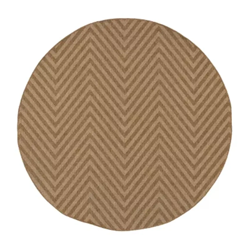 Covington Home Kehlani Chevron Stripe 7'10"X7'10" Indoor Outdoor Round Area Rug