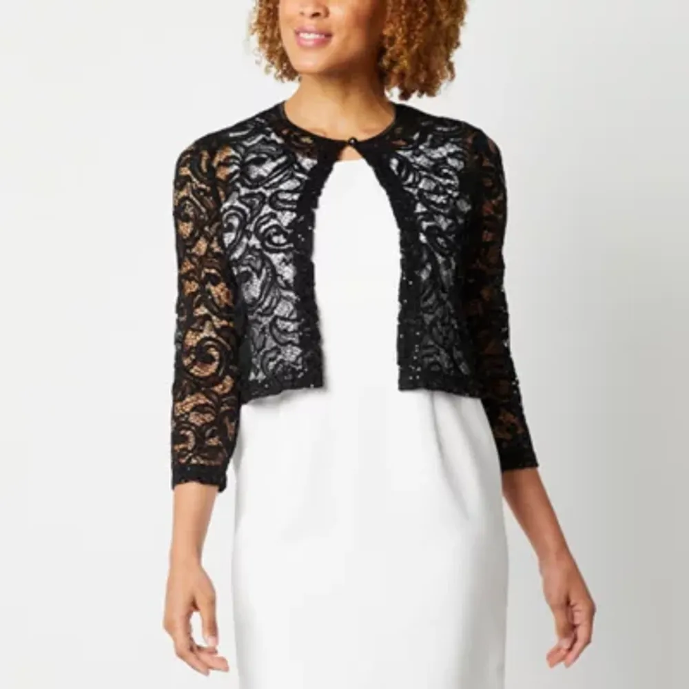 Perceptions Womens 3/4 Sleeve Sequin Lace Shrug