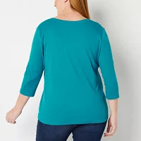 St. John's Bay Womens Plus V Neck 3/4 Sleeve T-Shirt