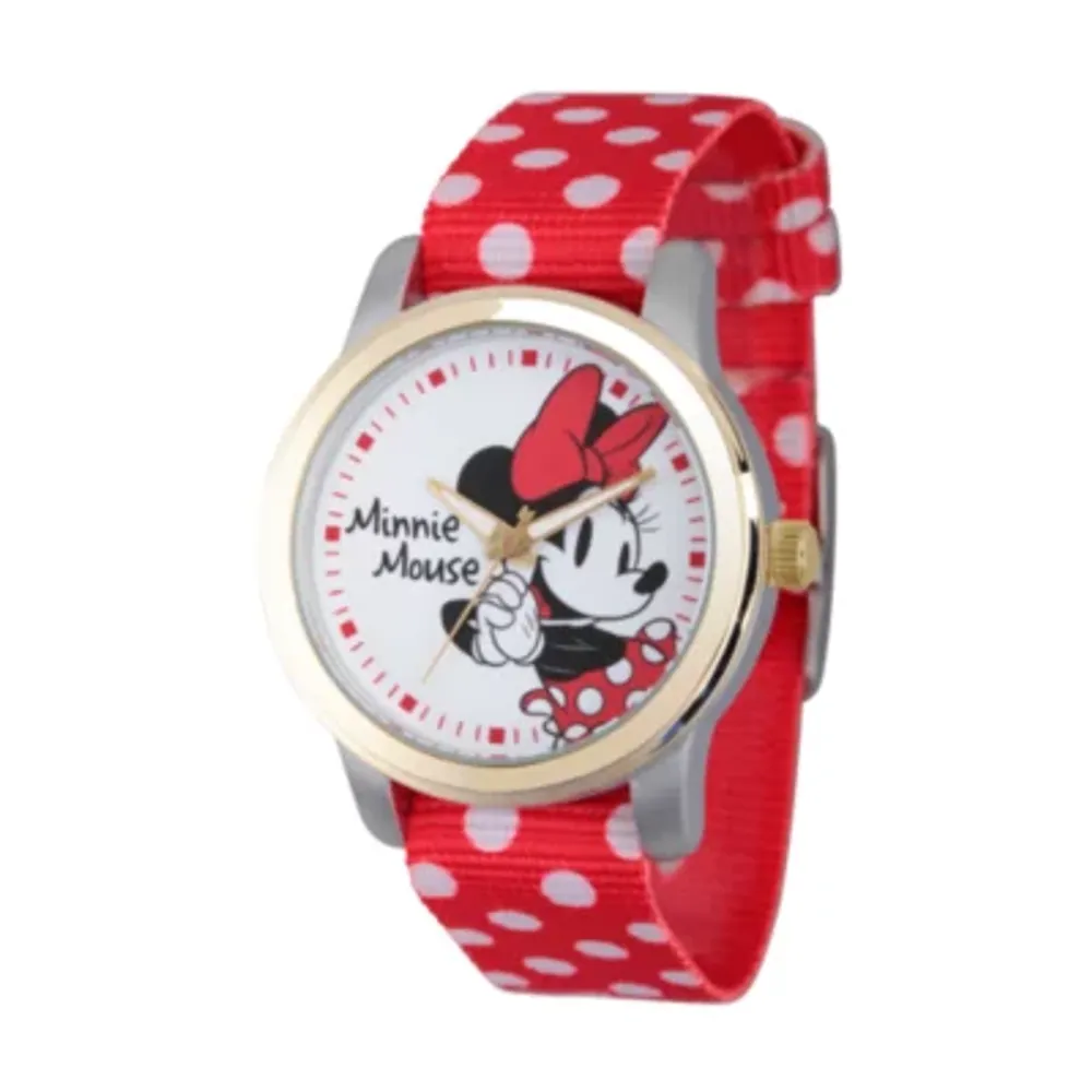 Disney® Womens Minnie Mouse Red And White Polka Dot Strap Watch