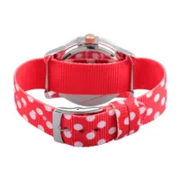 Disney® Womens Minnie Mouse Red And White Polka Dot Strap Watch