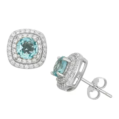 Simulated Blue Topaz & Cubic Zirconia Sterling Silver Earrings