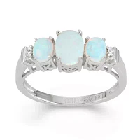 Lab-Created Opal & White Sapphire Sterling Silver 3 Stone Ring