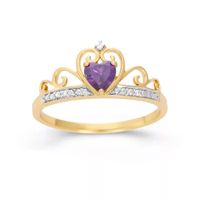 Heart-Shaped Simulated Amethyst & Cubic Zirconia 18K Gold Over Silver Ring