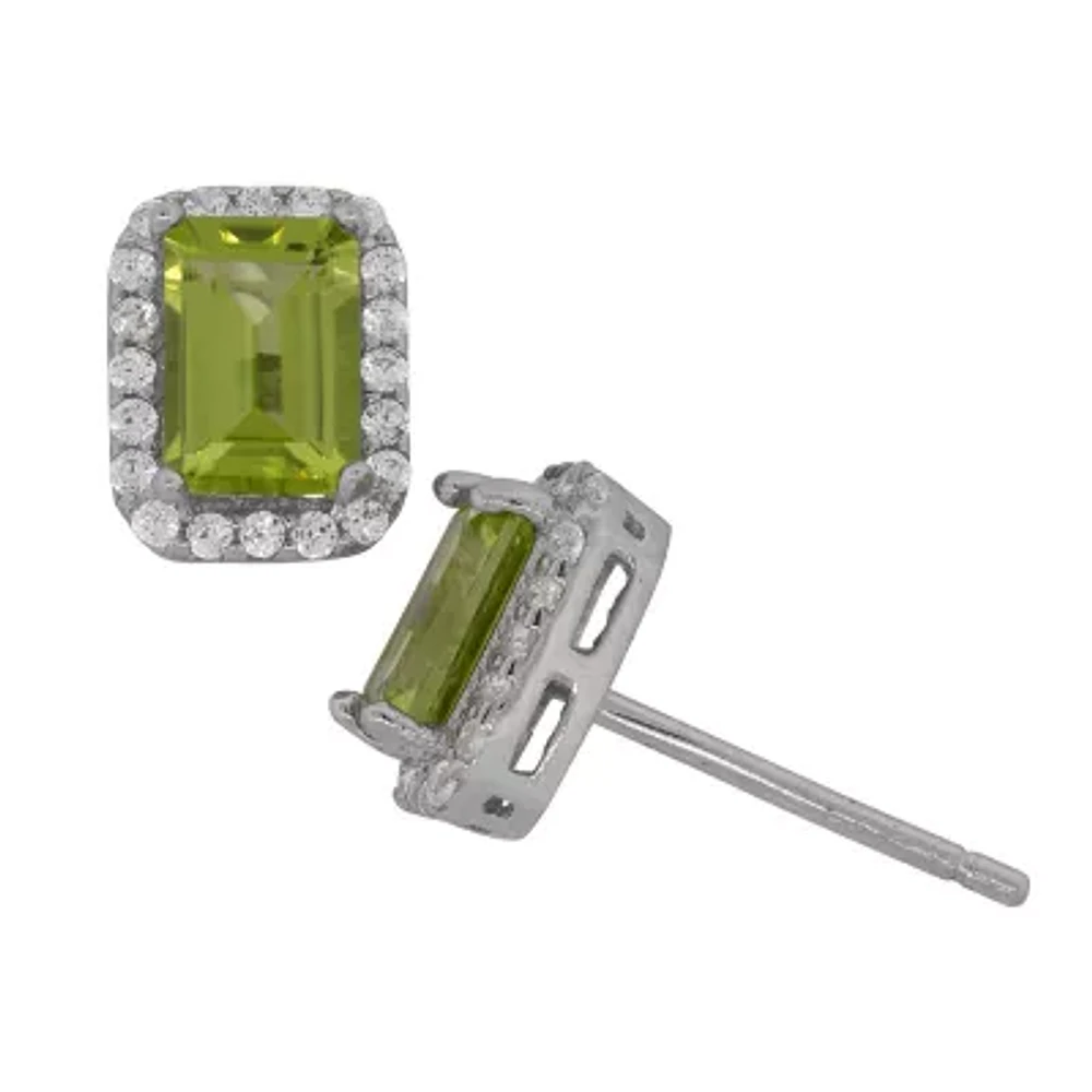 Genuine Peridot & Cubic Zirconia Sterling Silver Earrings