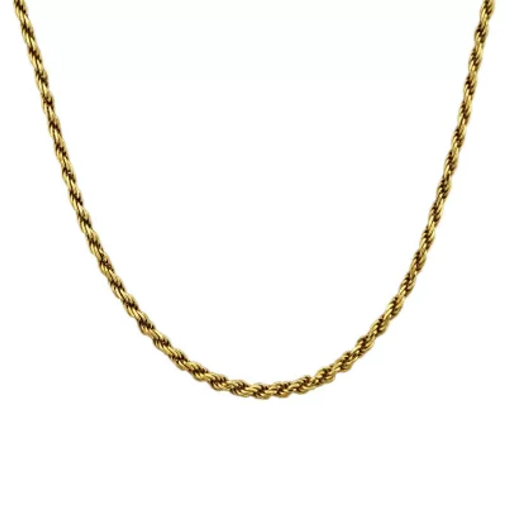 Mens 18K Yellow Gold Over Silver 20" Rope Chain Necklace