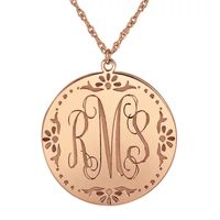 Personalized Sterling Silver Vine Monogram Initials Coin Pendant Necklace