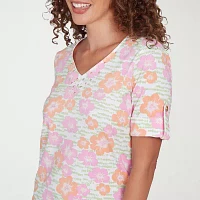 Hearts Of Palm Womens V Neck Elbow Sleeve T-Shirt