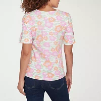 Hearts Of Palm Womens V Neck Elbow Sleeve T-Shirt