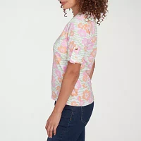 Hearts Of Palm Womens V Neck Elbow Sleeve T-Shirt