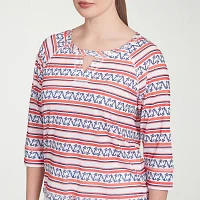 Hearts Of Palm Womens Keyhole Neck 3/4 Sleeve T-Shirt